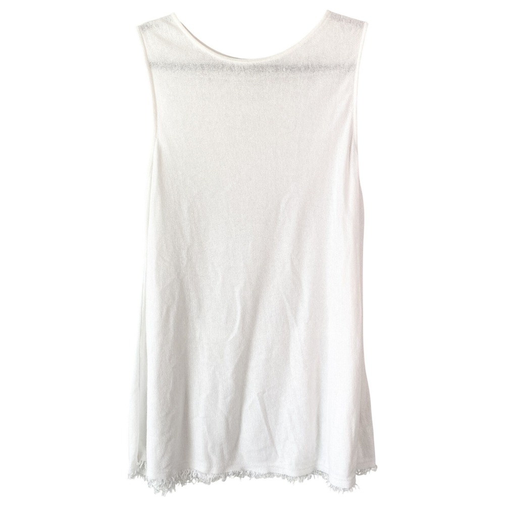 J Jill Womens Linen Tank Top 2X White Fringe Hem Minimalist Coastal Beachy Clean